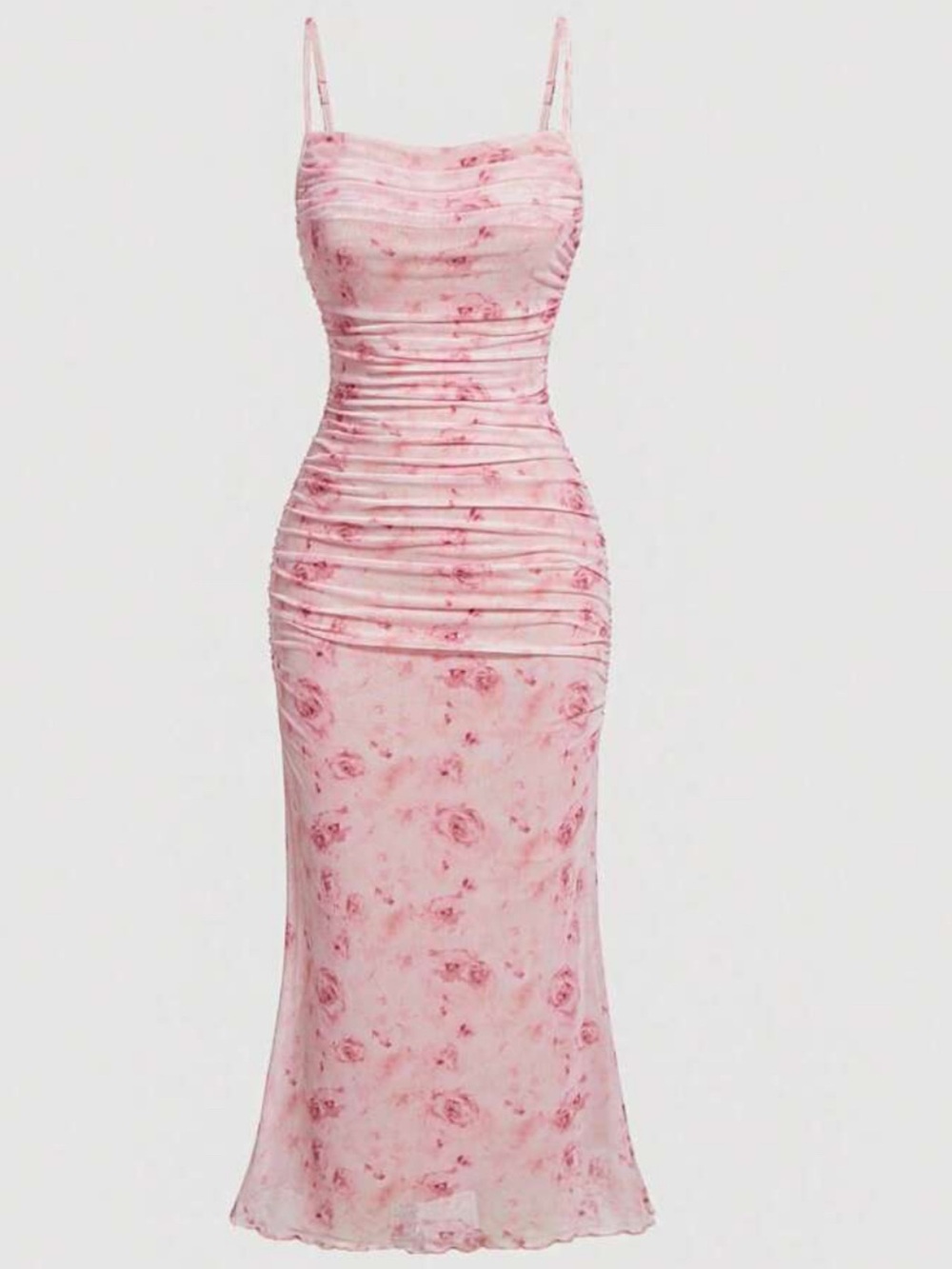 SHEIN Pink Floral Ruched Draped Maxi Dress